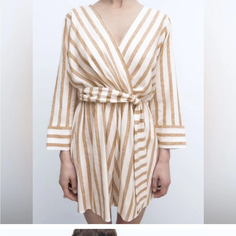 Zara Woman Linen Blend striped jumpsuit